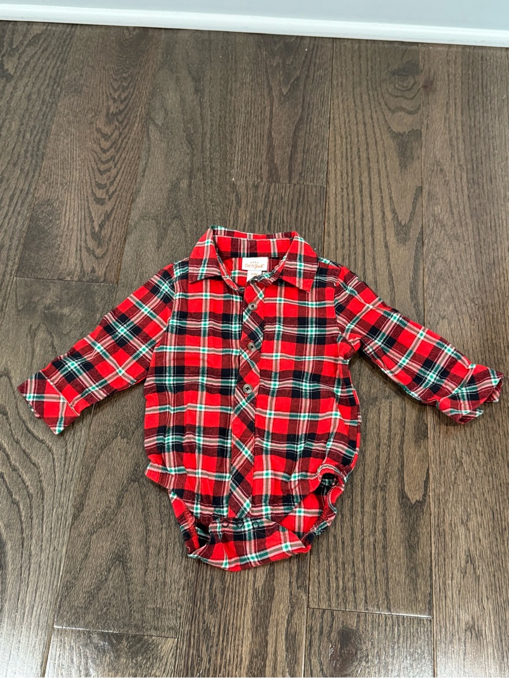 Cat & Jack Red Plaid Button-Front Baby Bodysuit